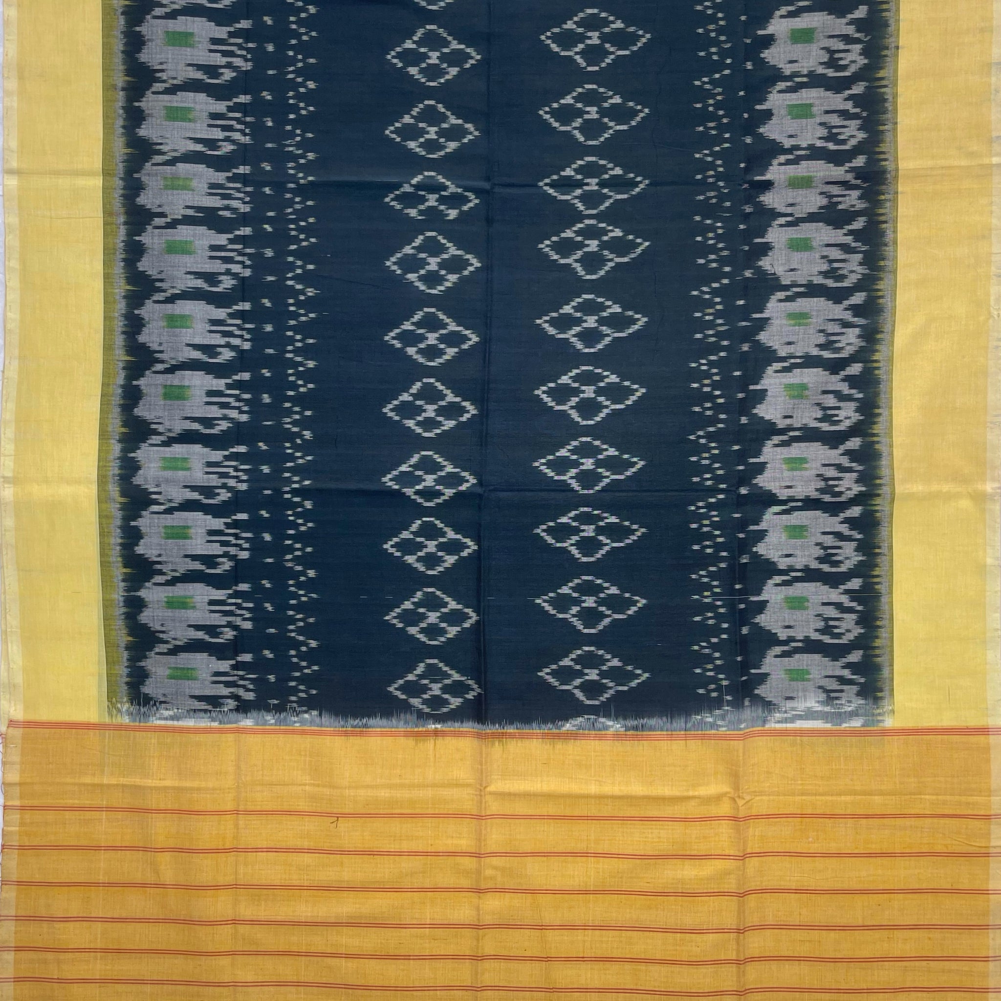 Pochampally Ikkat Cotton Duppata In Black & Yellow Colour
