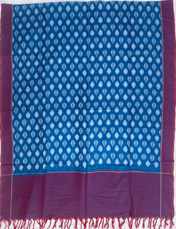 Pochampally Ikkat Cotton Duppata In  Blue  Colour