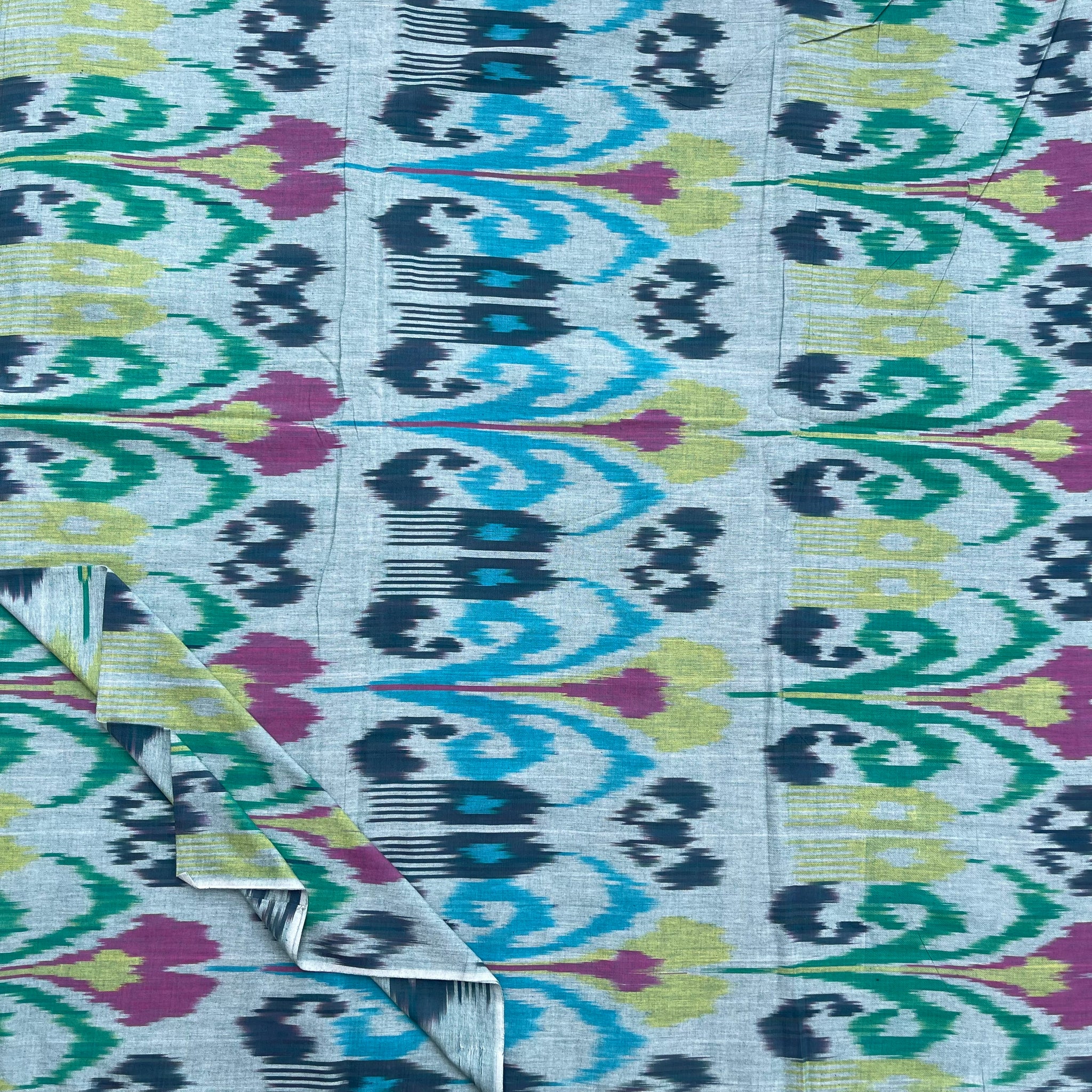 Green central Asian Ikkat Cotton Fabric