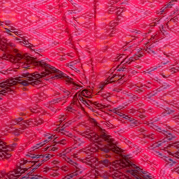 Red  Ikkat Raw Silk Ikkat Fabric