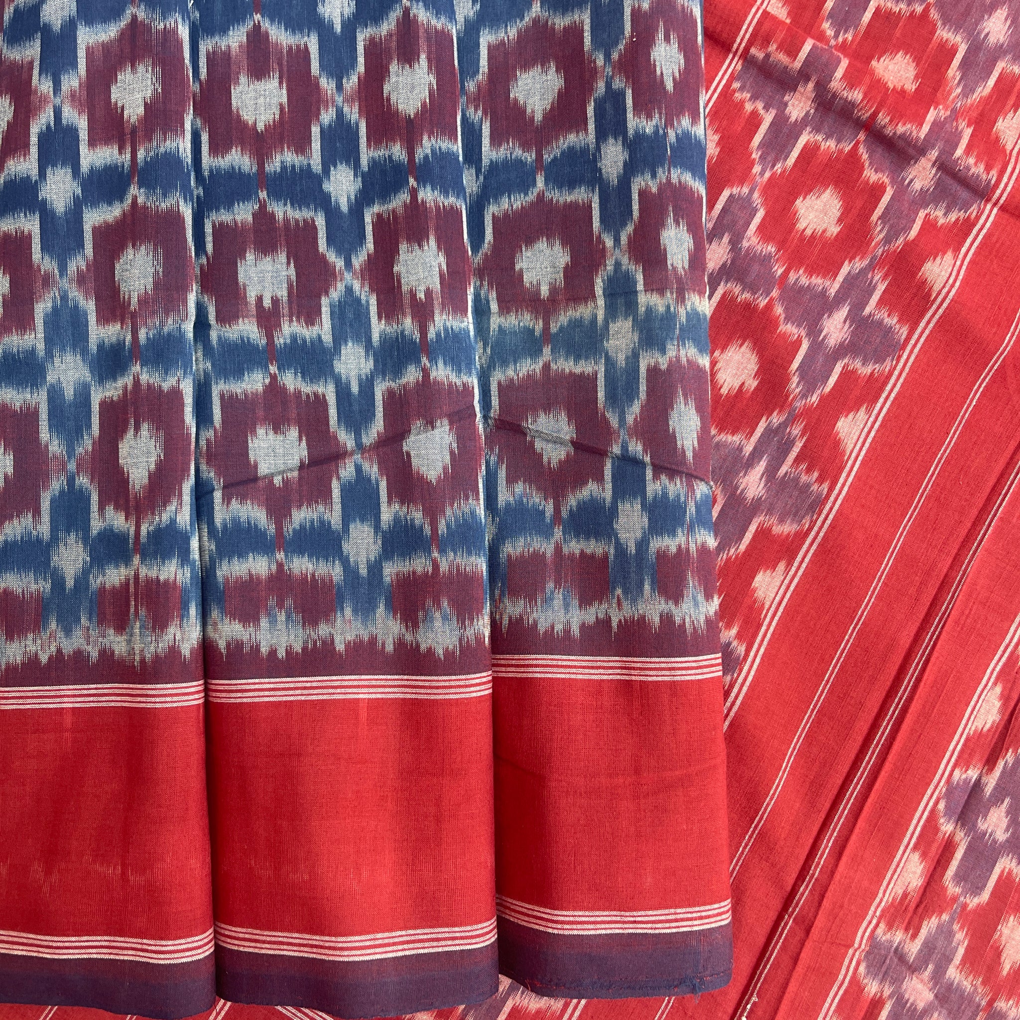 Telia Rumal Pattern Double Ikat Natural Dyed saree