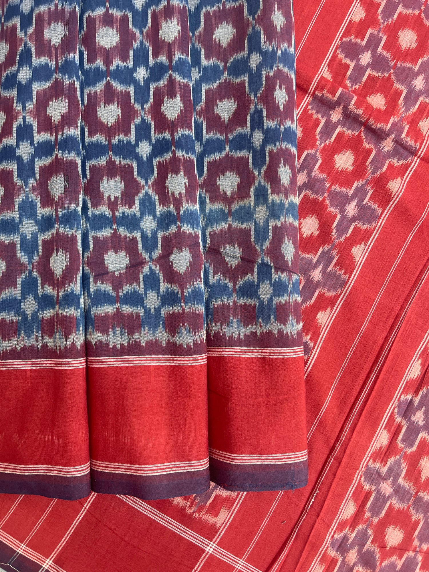 Telia Rumal Pattern Double Ikat Natural Dyed saree – Ikkat Time