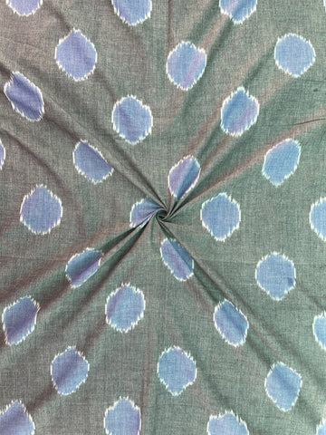 GREY & Corn Flower Color with POlka Dots In ikkat Handloom Cotton Fabric