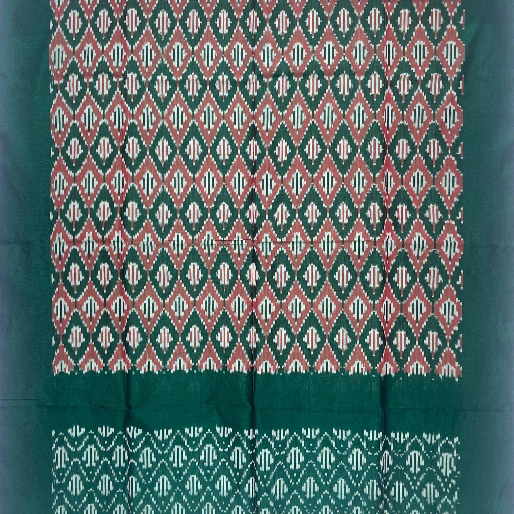 Pochampally Ikkat Cotton Duppata In Bottle Green Colour