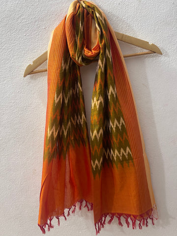 Chevron Pochampalli Ikat Stole | Handwoven Cotton