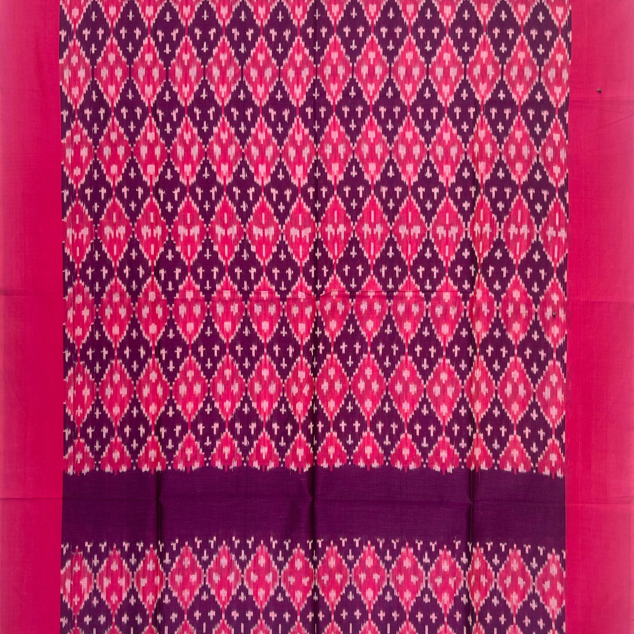 Pochampally Ikkat Cotton Duppata In Purple & Pink Colour