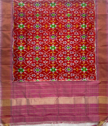 Red & Pestal Pink colour Pochampalli Ikkat Handloom silk duppata