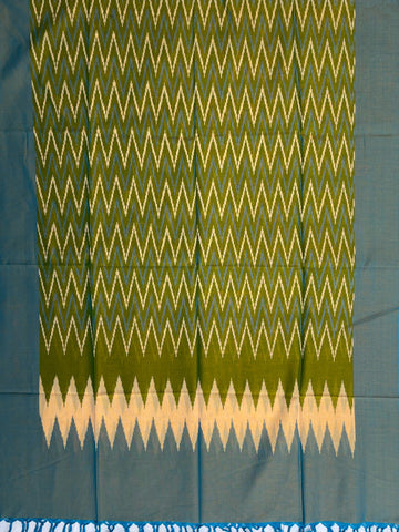 Pochampally Ikkat Cotton Duppata In Green &  Sky Blue