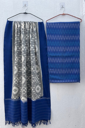 Authentic Handloom Ikkat 2 Pc Dress Material – Mercerised Kurta Fabric with Cotton Dupatta