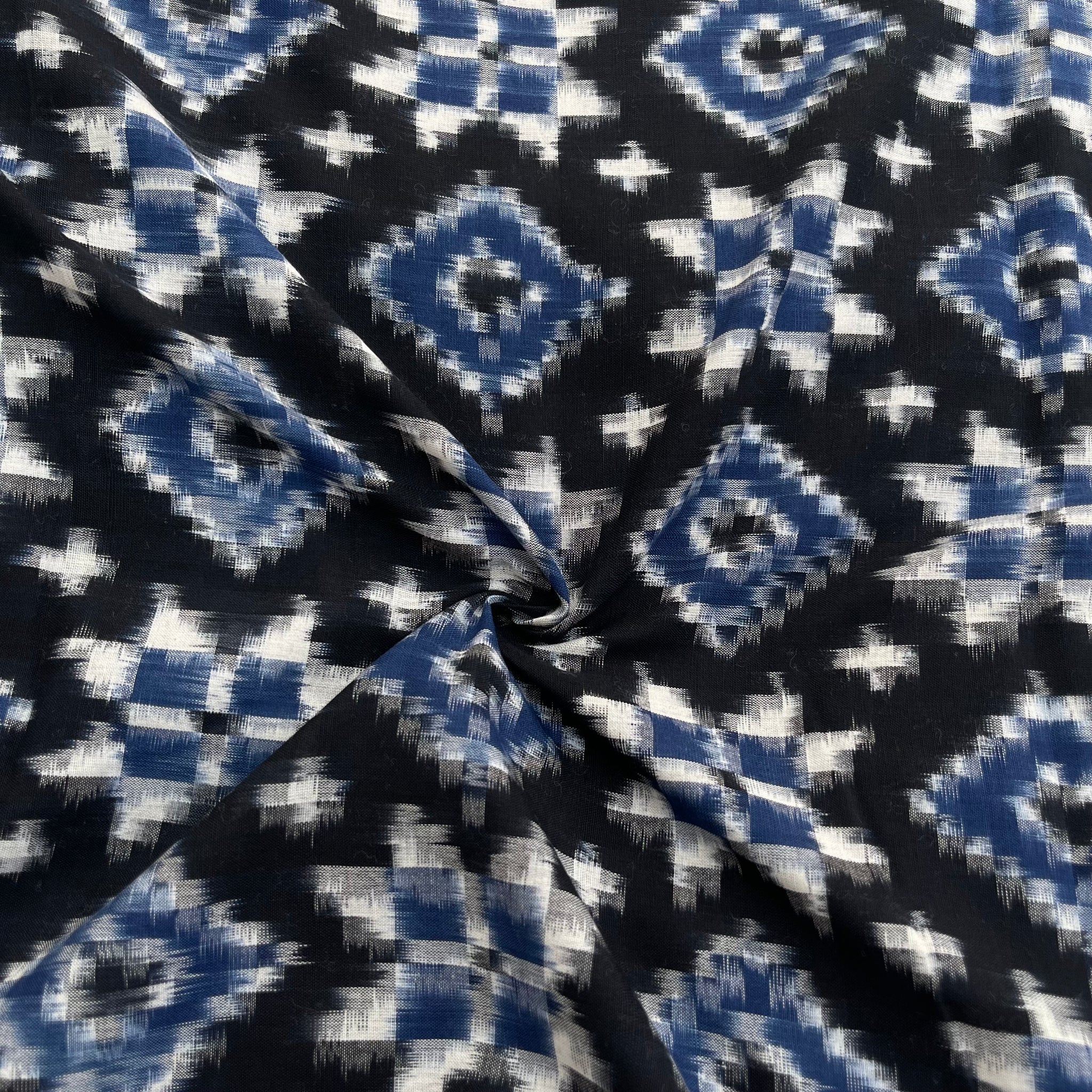 Black & Blue Color Telia Rumal Ikkat Cotton Fabric