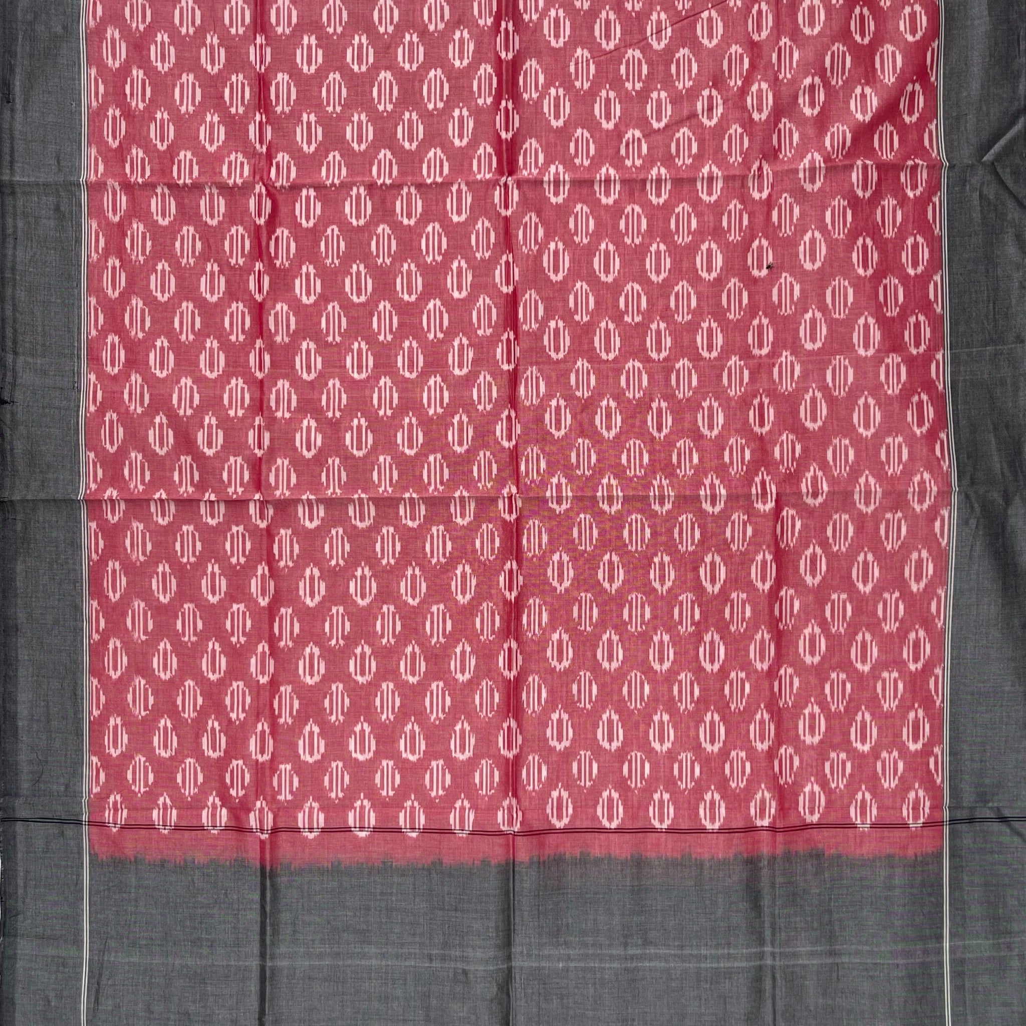 Pochampally Ikkat Cotton Duppata In Gray & Pestal Pink Colour