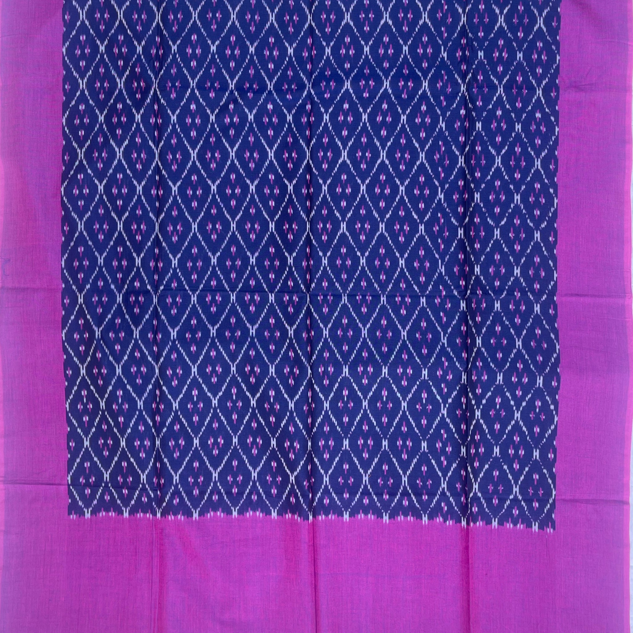 Pochampally Ikkat Cotton Duppata In Pink & Navy Blue