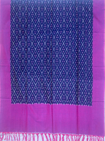 Pochampally Ikkat Cotton Duppata In Pink & Navy Blue
