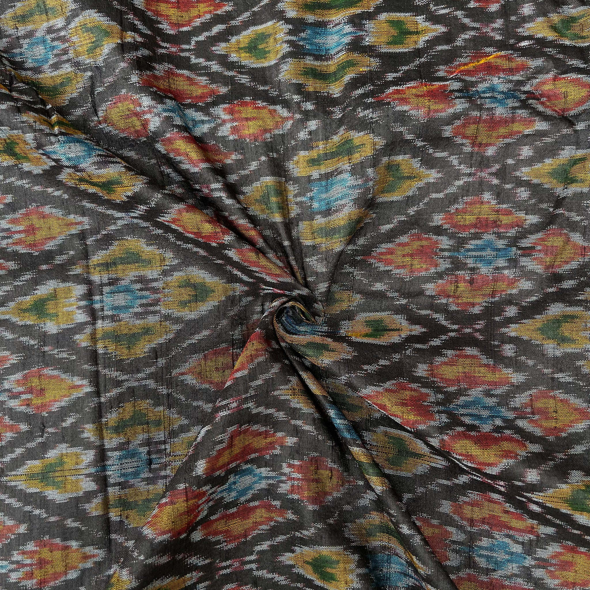 Black Colour Ikkat Raw silk Fabric