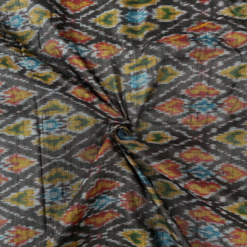 Black Colour Ikkat Raw silk Fabric