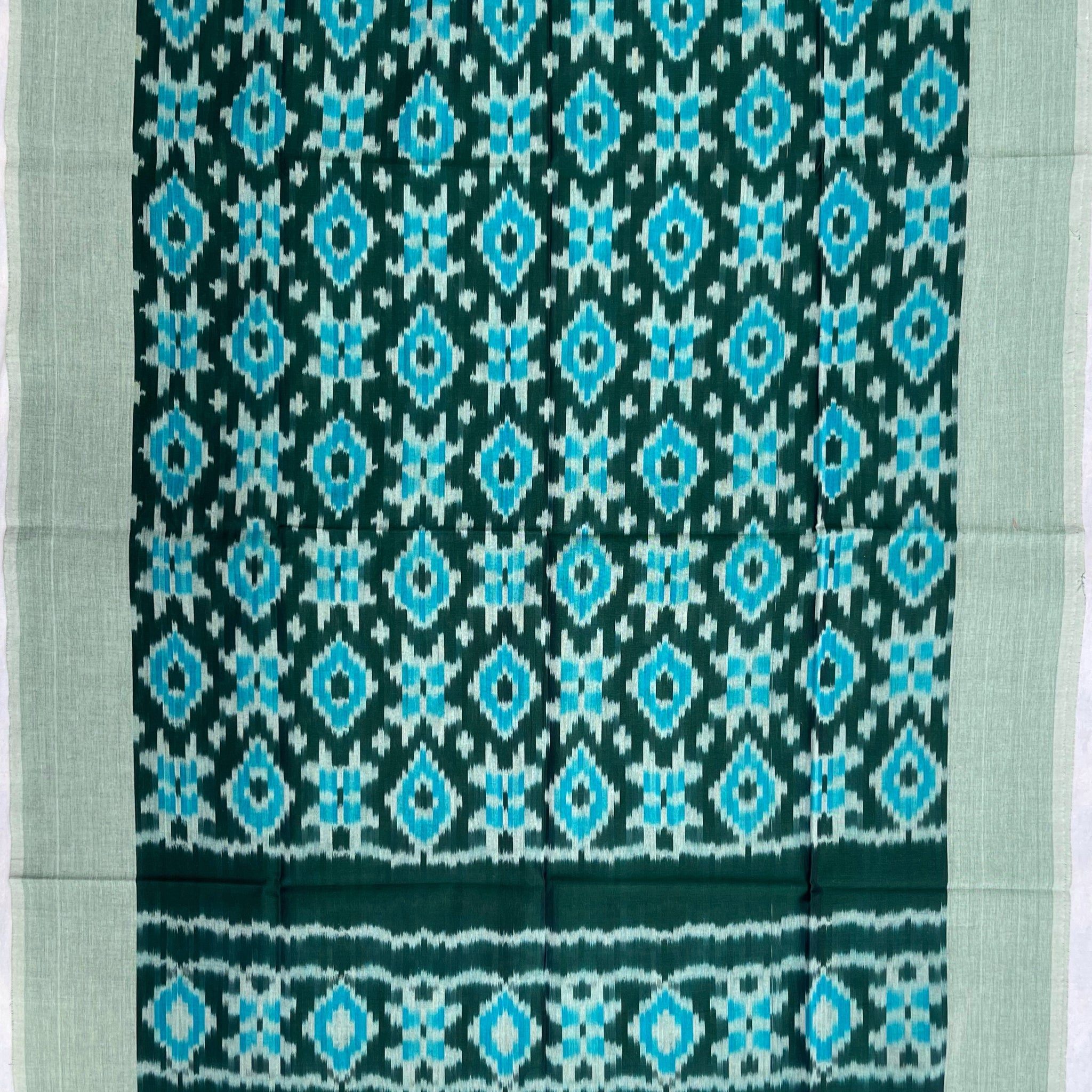 Pochampally Ikkat Cotton Duppata In Green Colour