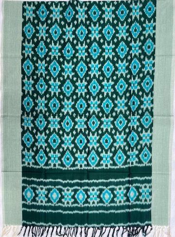Pochampally Ikkat Cotton Duppata In Green Colour