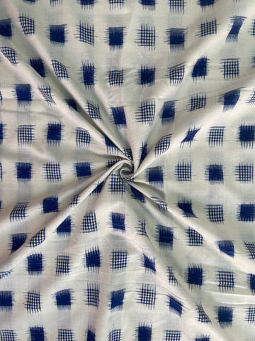 Double ikkat Cotton Fabric in White & Black