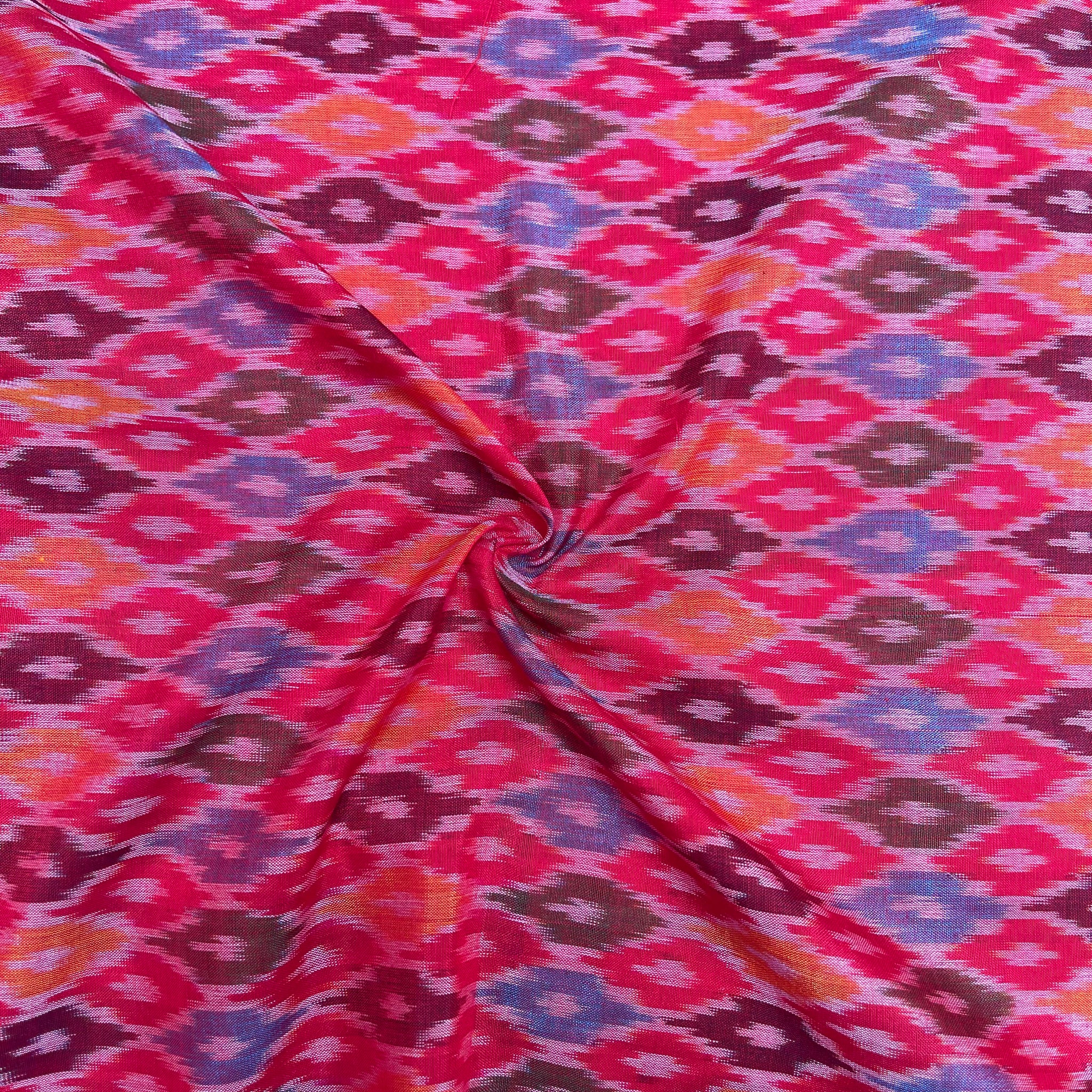 Multi Color Raw Silk Ikkat cotton Fabric