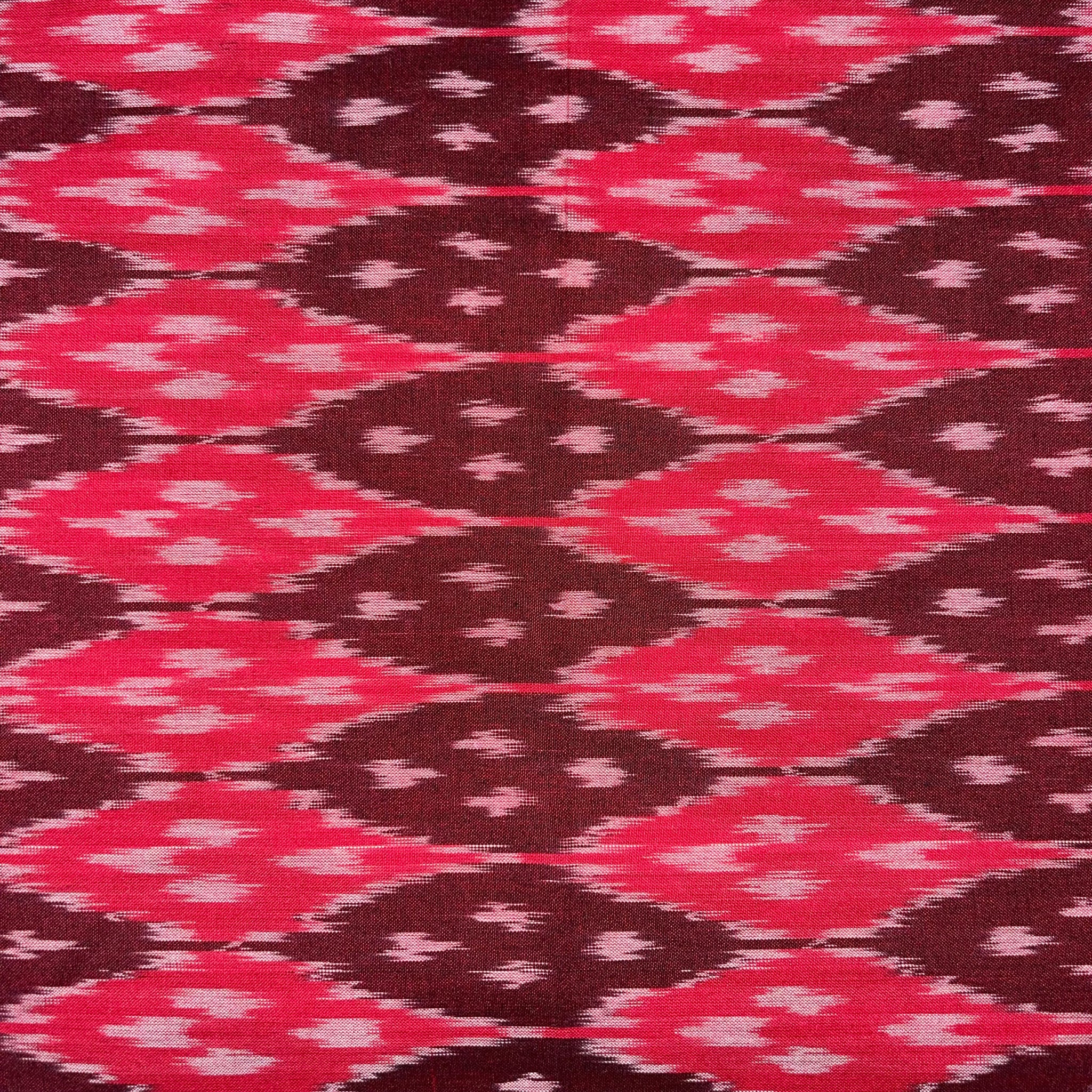 Deep Marron/ Red Ikkat  Cotton Fabric