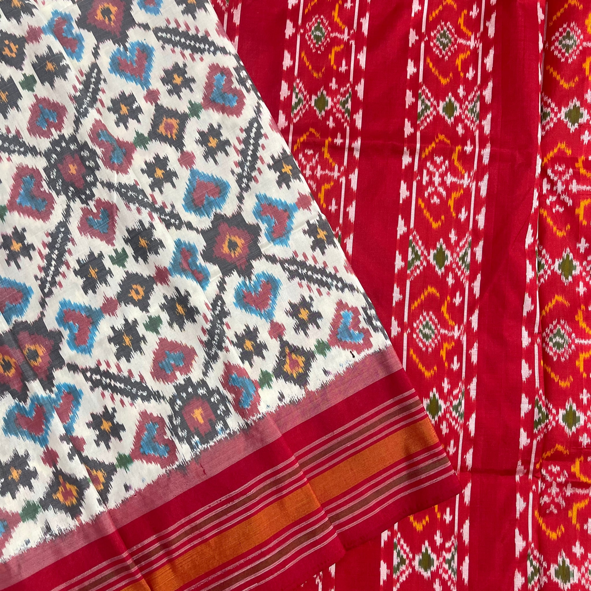 Off white patola Ikkat silk saree