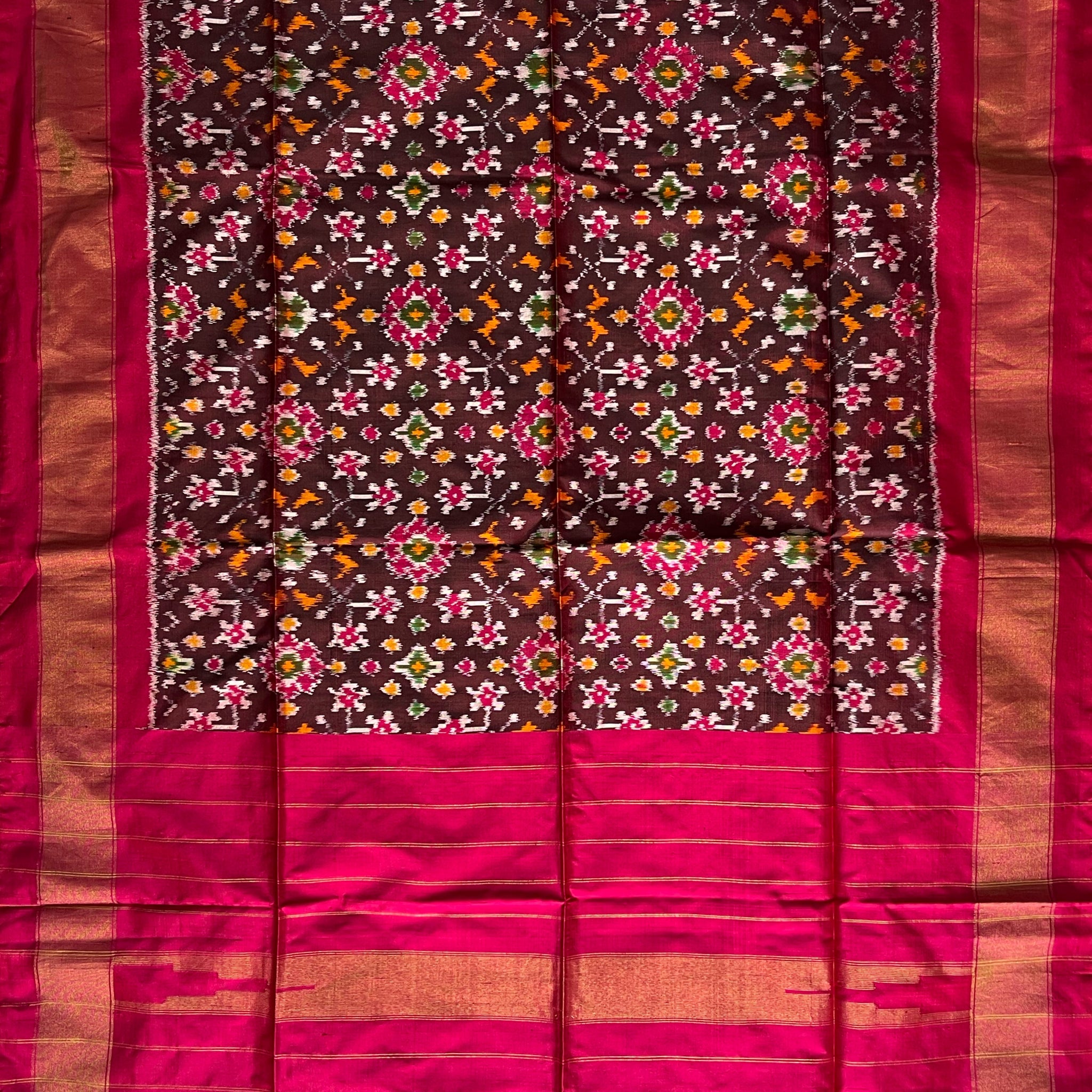 Wine & Pink colour Pochampalli Ikkat Handloom silk duppata