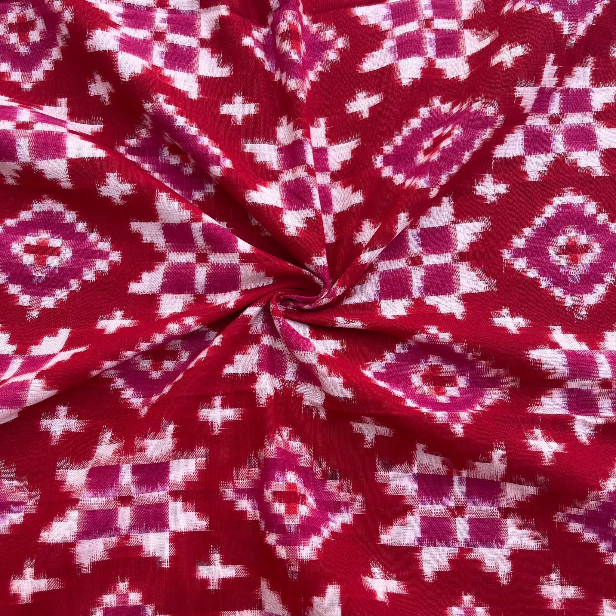 Red & Magenta Telia Rumal Ikkat Cotton Fabric
