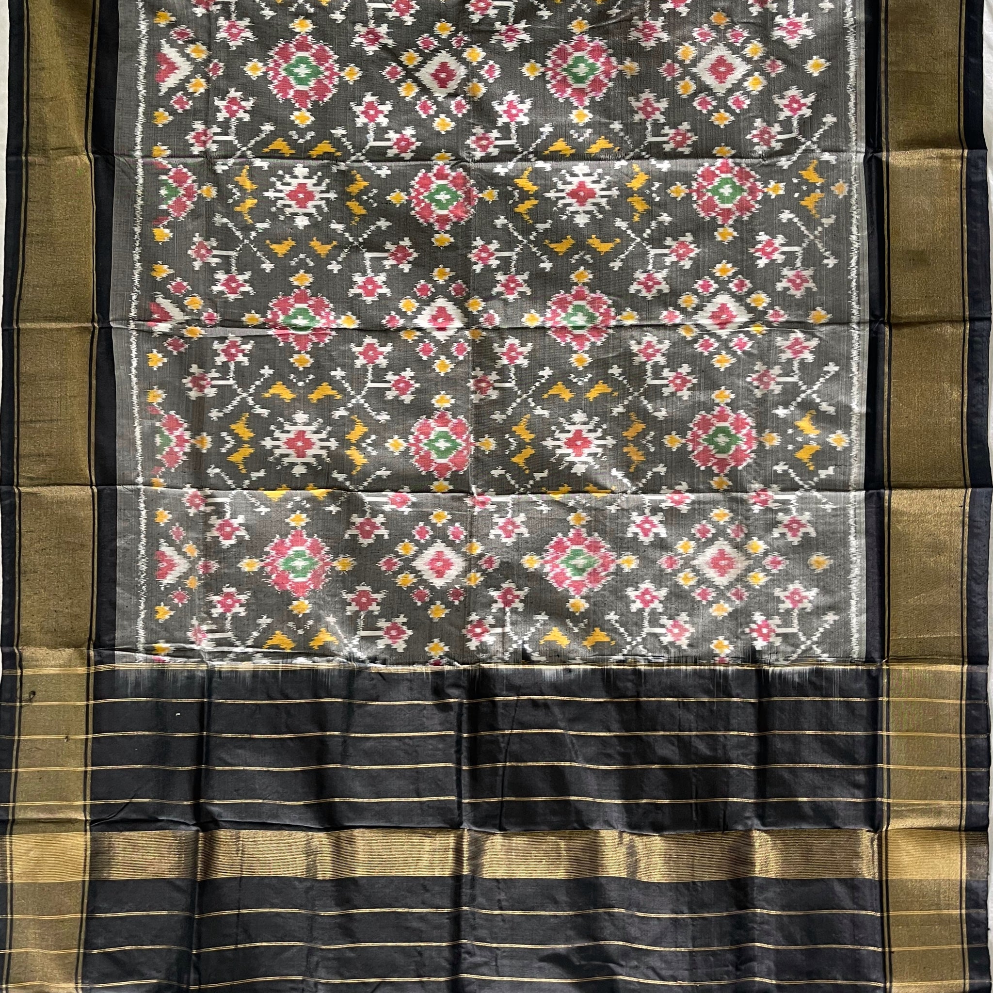 Black colour Ikkat silk duppata