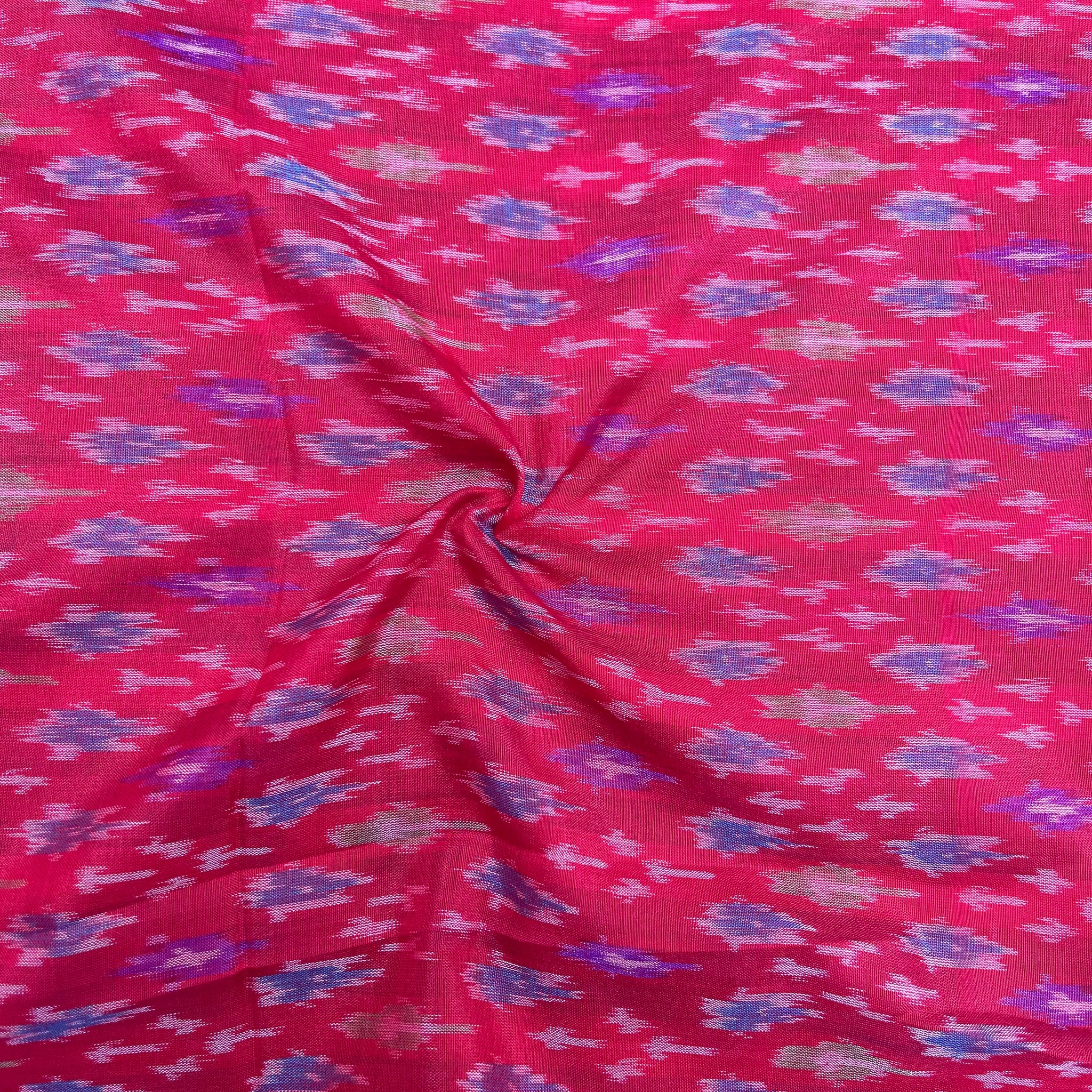 Red Color Raw Silk Ikkat cotton Fabric