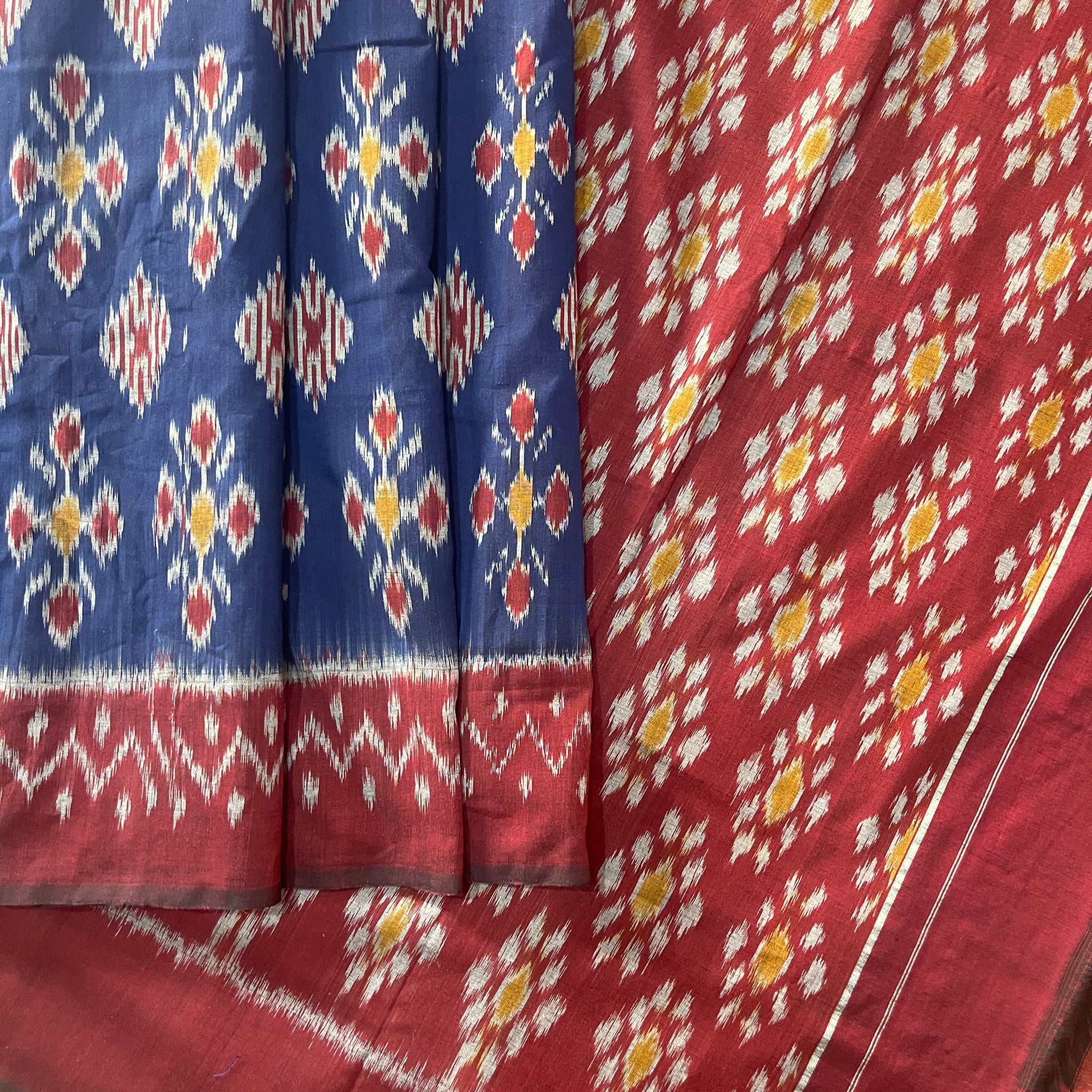 Marron & Blue Ikkat cotton Saree