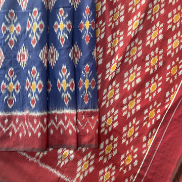 Marron & Blue Ikkat cotton Saree