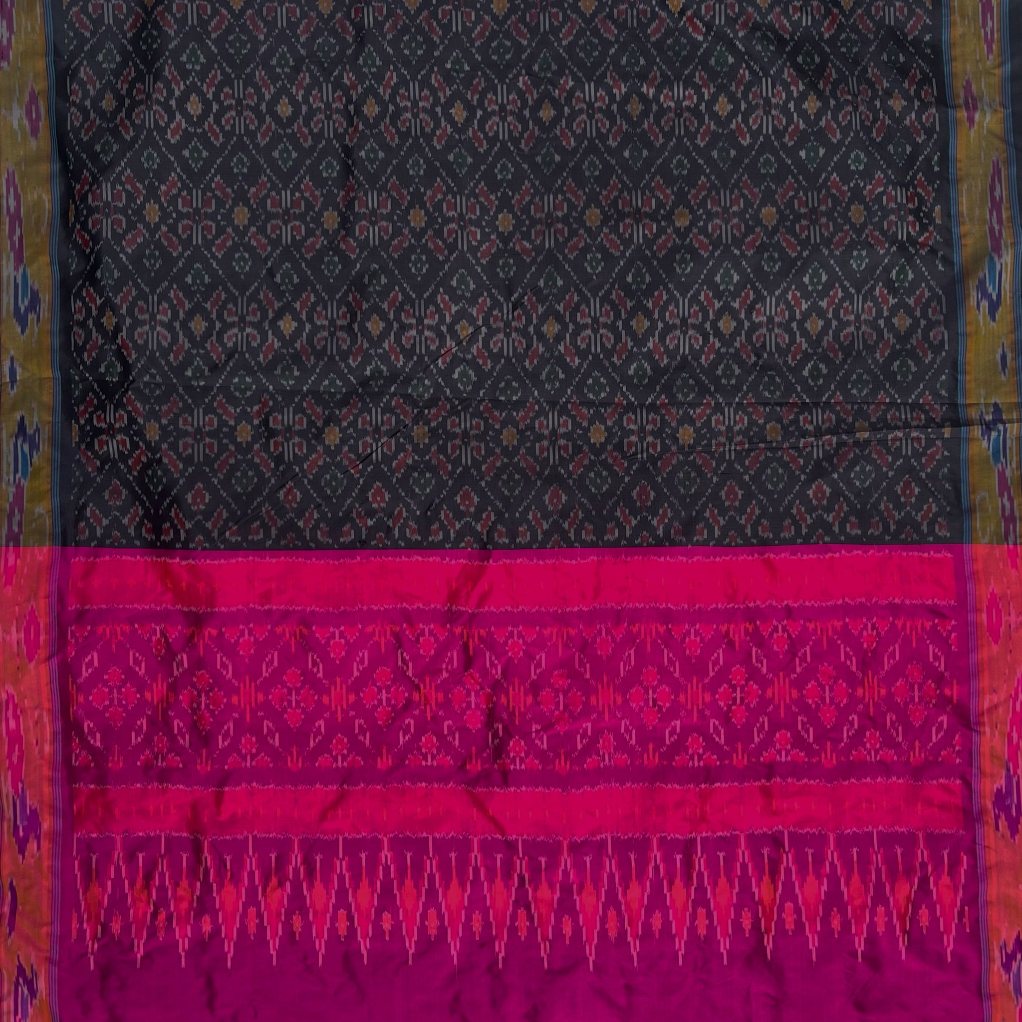 Black & Pink Ikkat Silk Duppata