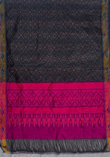 Black & Pink Ikkat Silk Duppata