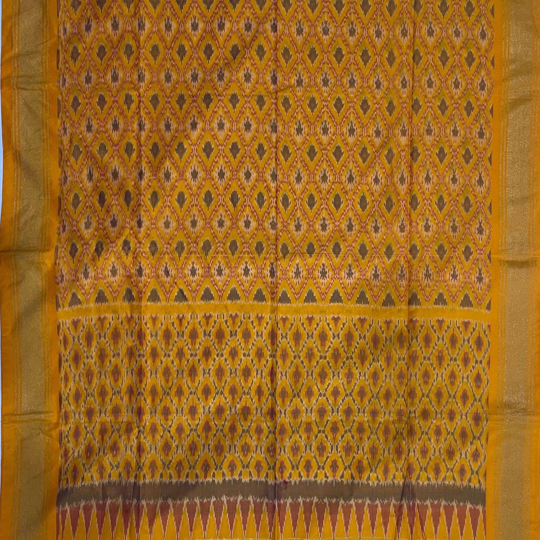 Yellow Colour Pochampally Ikkat Silk Cotton Duppata
