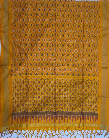 Yellow Colour Pochampally Ikkat Silk Cotton Duppata