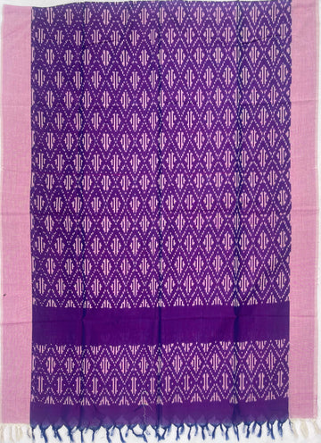 Pochampally Ikkat Cotton Duppata In Blue & Pink