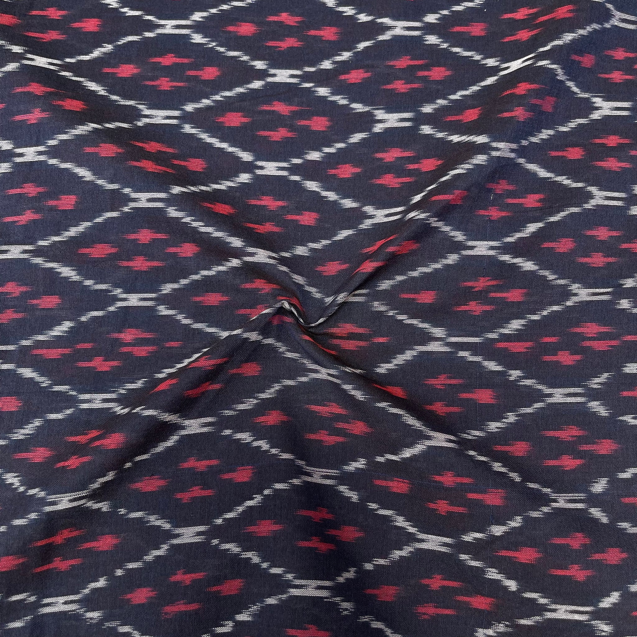 Mersiced Navi Blue Ikkat Cotton Fabric