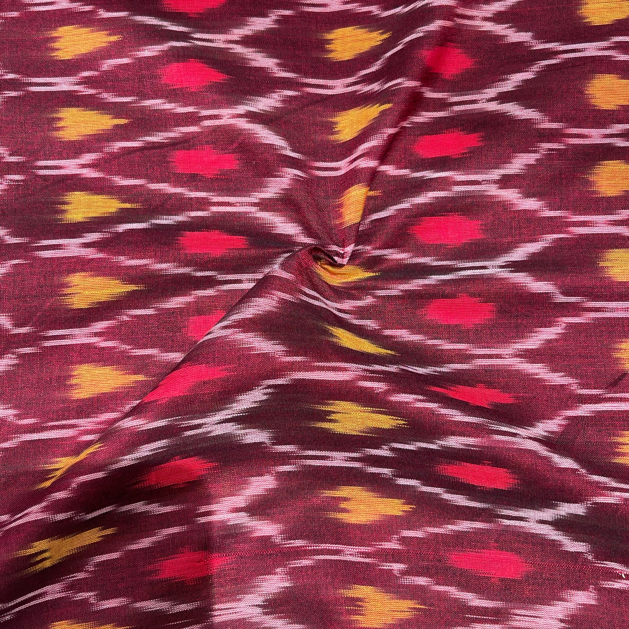 Mersiced Maroon Colour Ikkat Cotton Fabric