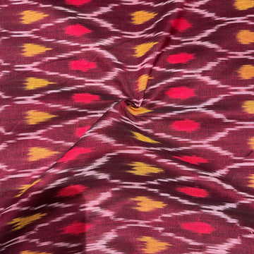Mersiced Maroon Colour Ikkat Cotton Fabric
