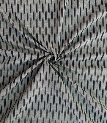 Grey  Small Stripes Ikkat Handloom Cotton Fabric