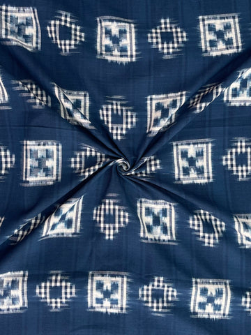 Indigo Blue Double Ikkat Handloom Cotton Fabric