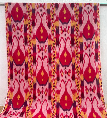 RED COLOR  UZBEK IKKAT COTTON FABRIC