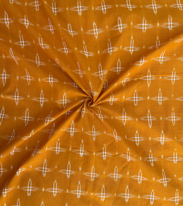 Double Ikkat Cotton Fabric In Mustard Yellow Color