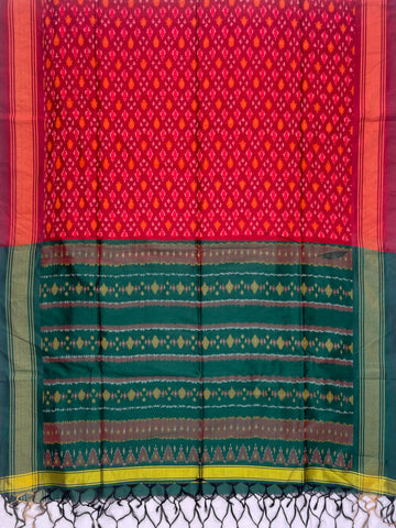 Maroon & Bottle Green Colour Pochampally Ikkat Silk Cotton Duppata