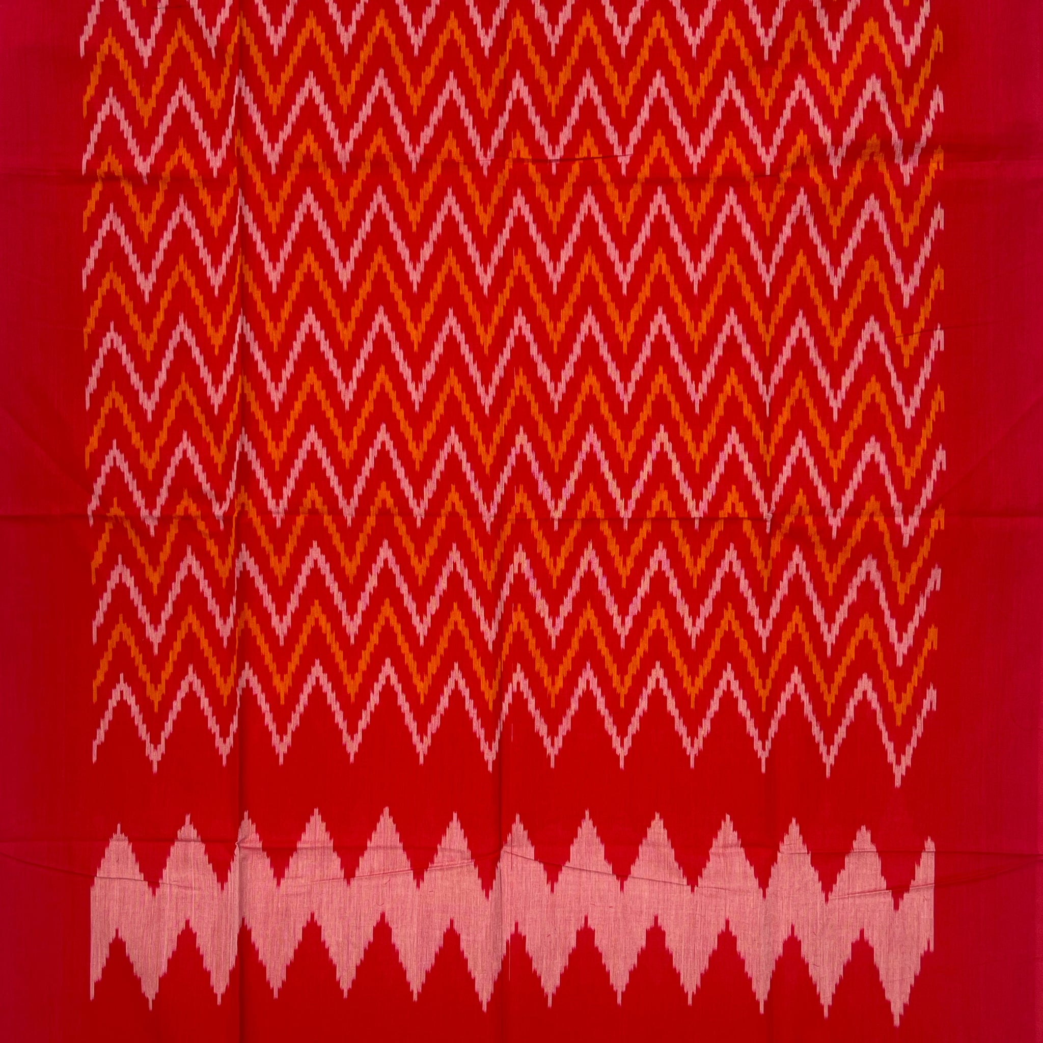 Pochampally Ikkat Cotton Duppata In Red Colour