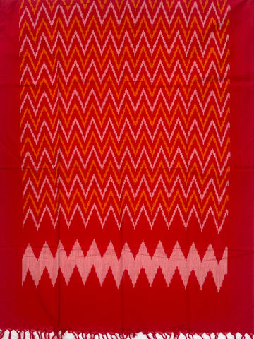 Pochampally Ikkat Cotton Duppata In Red Colour
