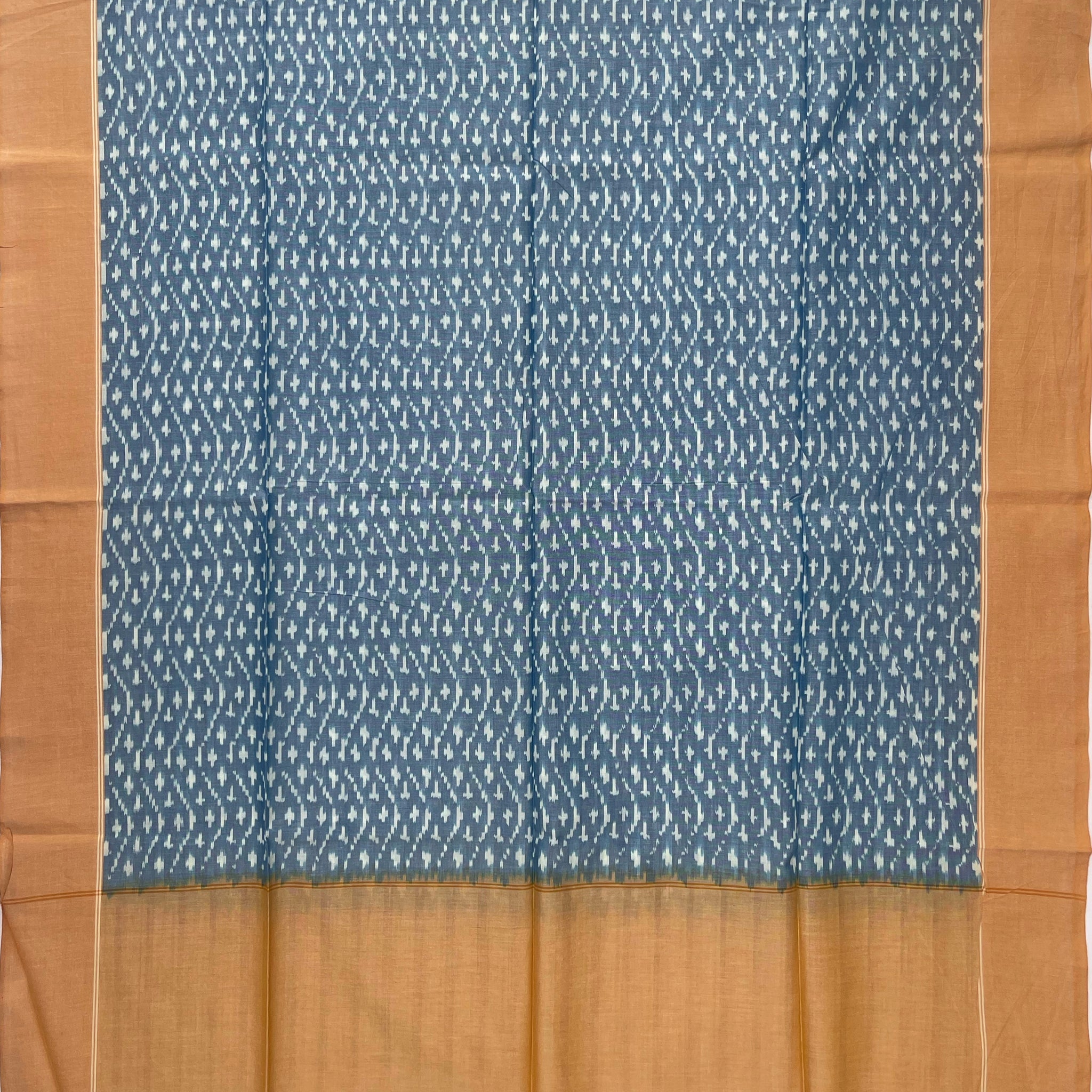 Pochampally Ikkat Cotton Duppata In Pestal Blue & Yellow Colour