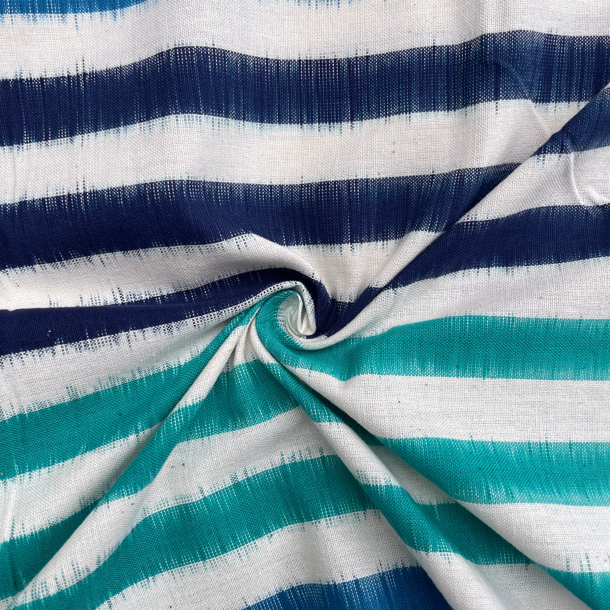 Off White Multi Color Stripes Pochampally Ikkat Cotton Fabric