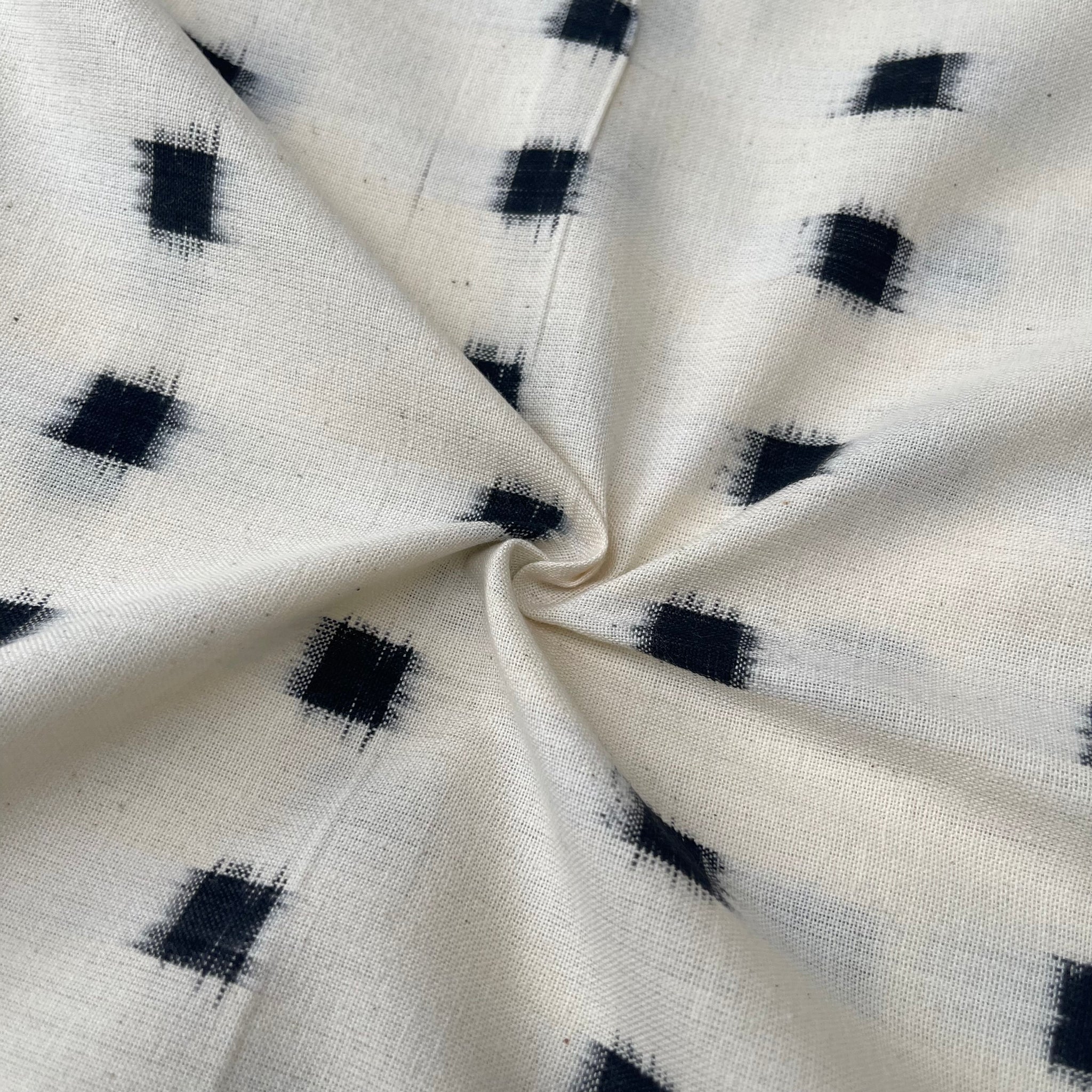 Off white & Black Double ikkat cotton Fabric