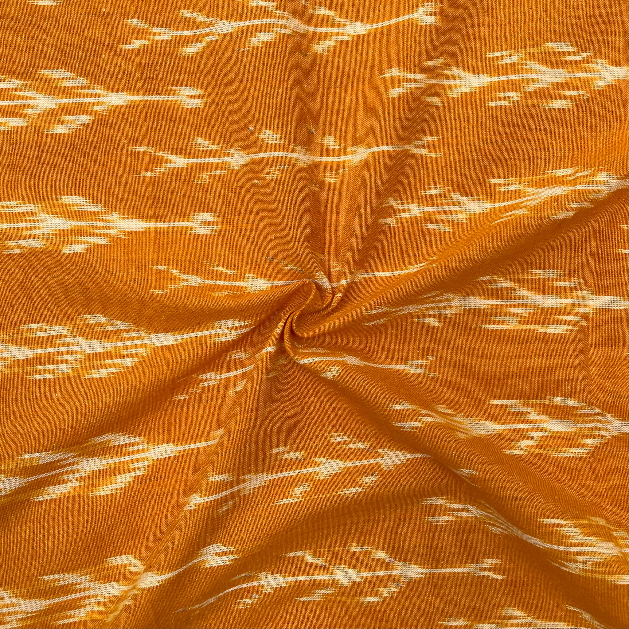 Mustard Yellow Colour Ikkat Cotton Fabric